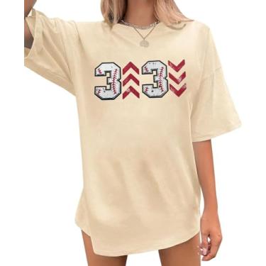 Imagem de Camiseta feminina de beisebol mamãe de beisebol grande camiseta de beisebol dia de jogo casual solta manga curta blusa top, Apricot-2f, GG