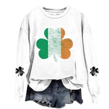 Imagem de Camiseta feminina de manga comprida do Dia de São Patrício verde Lucky Irish Shamrock camiseta moderna para mulheres 2024, Y1-branco, M