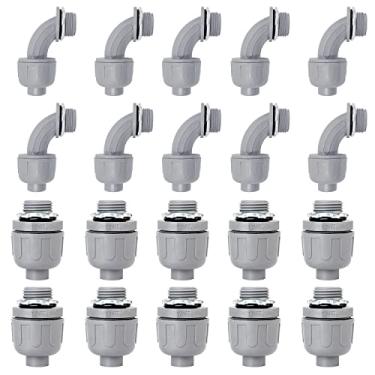 Imagem de Conector líquido apertado de 1,27 cm, conector de conduíte flexível de PVC listado pela UL, acessórios de conduítes elétricos não metálicos pacote com 6 (10 peças 180D/10 peças 90D)
