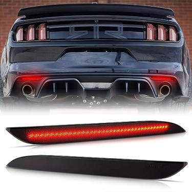 Imagem de Gempro Luzes refletoras de para-choque traseiro para Ford Mustang 2015-2017 lâmpadas traseiras de freio vermelho LED, lente fumada, 2 peças