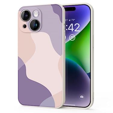 Imagem de YSLBWLE Capa para iPhone 13, capa fina de silicone líquido, à prova de choque, capa fina para iPhone 13, capa protetora de câmera de corpo inteiro - bege branco + roxo 9-IP13-01