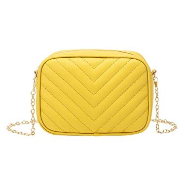 Imagem de Bolsa mensageiro feminina moda simples listra tendência corrente bolsa de ombro bolsa prática pequena bolsa de couro, Amarelo, One Size