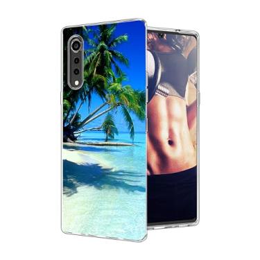 Imagem de NINGPIYAYA Compatível com LG Velvet 5G Case - Tropical Beach Palm Hawaii Summer Vacation Phone Case Slim Soft TPU à prova de choque capa protetora