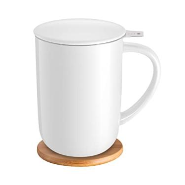 Imagem de CEEFU Caneca de chá de porcelana com infusor e tampa, com filtro e porta-copos, máquina de chávena de chá de folhas soltas, 473 ml para chá/café/leite/mulheres/escritório/casa/presente (branca)