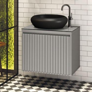 Imagem de Gabinete Para Banheiro Ripado 60 C/ Cuba Preta  Cor: Preta