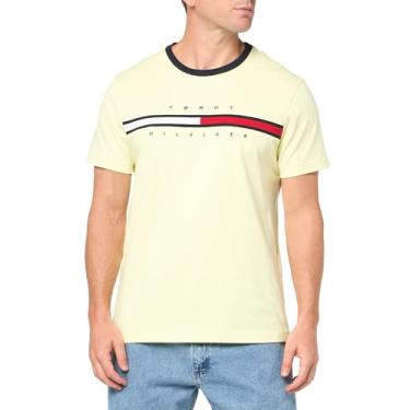 Imagem de Tommy Hilfiger Camiseta masculina de manga curta com estampa listrada, Cera amarela, P