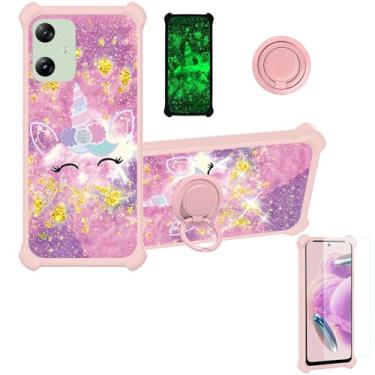 Imagem de jioeuinly Capa para celular Raz Memory 2024 2025/Pinwheel Slim 6 compatível com Motorola Moto G Play 4G 2024 [com protetor de tela de vidro temperado] [suporte de anel] JSF-DJS