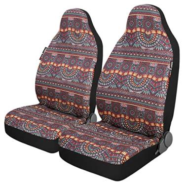Imagem de P&J Cobertor Baja Capas de assento de carro com encosto alto design mágico boho balde integrado tamanho universal adequado para a maioria dos carros, SUVs, caminhões, vans, tecido tecido, par frontal,