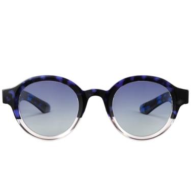 Imagem de Cyxus Óculos de sol feminino masculino polarizado círculo redondo armação retrô elegante proteção UV para festival de praia P1560, Moldura: preto misto transparente + lente: azul gradiente, Medium