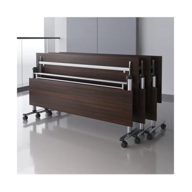 Imagem de Folding conference table 3 pces mesa de conferência dobrável escritório sala de reuniões flip top mesa de madeira, mesa de computador móvel para sala de reuniões(Brown,55.1x15.7x29.5in)