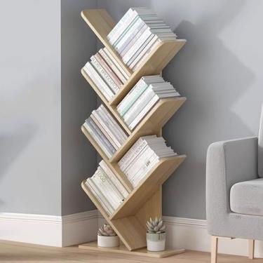Imagem de Estante de árvore em pé no chão, estante de livros, revistas, CDs, estantes decorativas para sala de estar, quarto, escritório