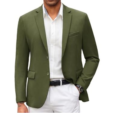 Imagem de COOFANDY Blazer masculino casual slim fit jaqueta esportiva de malha leve jaqueta blazer de dois botões, Verde militar, M