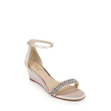 Imagem de Jewel Badgley Mischka Sandália feminina Lora Wedge, Champagne Satin, 6.5