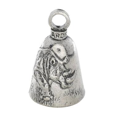 Imagem de Guardian Bell Animals Good Luck Bell com chaveiro e bolsa de presente de veludo preto | Campainha de motocicleta | Estanho sem chumbo | Feito nos EUA, Rinoceronte, 1.75"