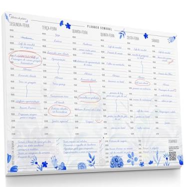 Imagem de Planner Agenda Semanal com Horário Floral Azul - 50 folhas - tamanho A4