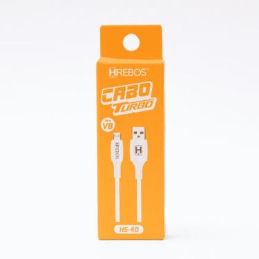 Imagem de Cabo USB Para Micro USB V8 1 Metro Turbo Branco Hrebos HS-40