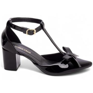 Imagem de Sapato Scarpin Salto Médio Baixo Bico Fino Lacinho 6,5 cm Torricella (Preto, BR, Adulto, Numérico, 34)