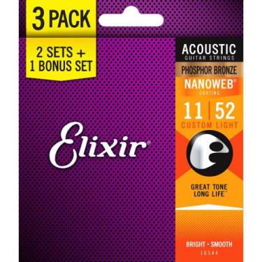 Imagem de Kit com 3 Encordoamentos Elixir 011 Custom Light Phospor Bronze para V