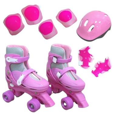 Imagem de Patins 4 rodas roller classic kit de proteção rosa 39-42 - Importway