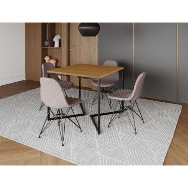 Imagem de Mesa Jantar Industrial Base V 90cm Quadrada Canela C/ 4 Cadeiras Ferro
