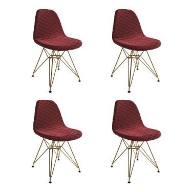 Imagem de Kit 4 Cadeiras Jantar Eames Eiffel Estofadas Vermelho Base Dourado - U