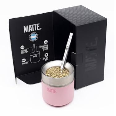 Imagem de Matte Conjunto de cabaça e bomba de erva mate de 184 g - Inclui DS Pro Box - Kit de conjunto de erva mate livre de BPA com canudo mate, design elegante, base antiderrapante (rosa)