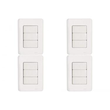 Imagem de Kit C/4 - Conjunto Perlex Aros 4X2 Branco Com Placa(3Simp...