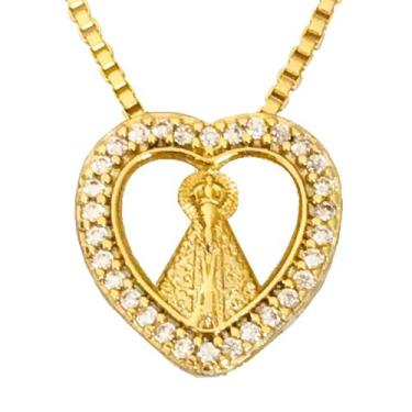 Imagem de Corrente Colar Feminino Pingente Coração Nossa Senhora Aparecida Crave
