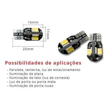 Imagem de Par Lâmpada Led Pingo T10 8 Leds Canbus Canceller Placa Teto - Lagos I