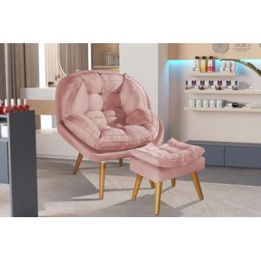 Imagem de Poltrona Sênior+ Puf Suede Moderna P/ Salão, Manicure, Make - ESTOFADO