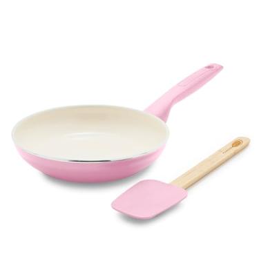 Imagem de GreenPan Conjunto de frigideira e espátula Rio de 20,32 cm, cabo macio, sem PFAS, lavável na lava-louças, seguro para forno, rosa