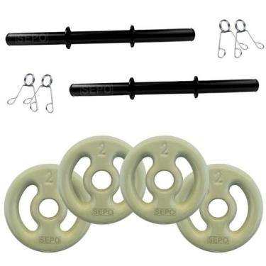 Imagem de Kit Par Halteres Com Barras Oca 40cm + 8kg Em Anilhas (4x 2kg) - SEPO