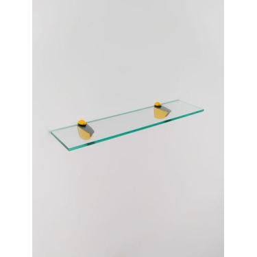 Imagem de Prateleira Vidro Incolor Suporte Dourado Sala Cozinha Quarto  - Inova 