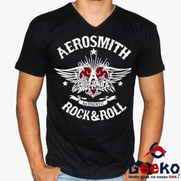 Imagem de Camiseta Aerosmith 100% Algodão Rock & Roll Geeko, Preto gola v, M