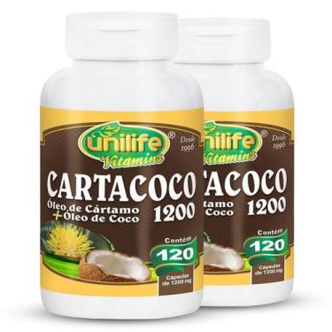 Imagem de Kit 2 Óleo de Cártamo e Coco Cartacoco 1200mg Unilife 120 cápsulas