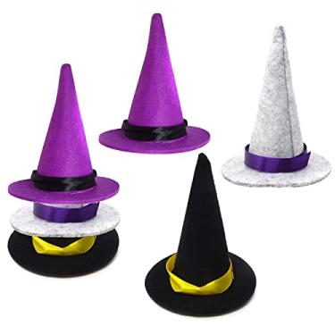 Imagem de Honbay 6PCS Halloween Mini Felt Witch Hats Party Hats Small Wine Bottle Topper Decor with Ribbon for Party Favors DIY Hair Accessories (3 Color)