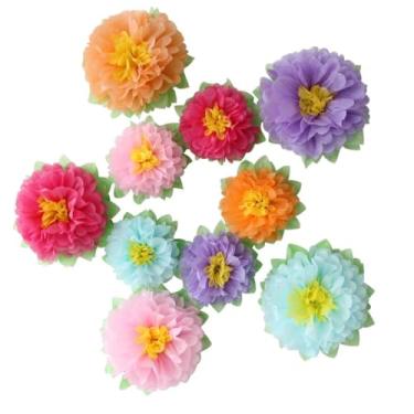 Imagem de Mybbbath Colorful Fiesta Paper Flowers (23 cm - 18 cm sortidos) Conjunto de 10 Decoração ao ar livre Crianças Aniversário Carnaval Arco-Íris Tema Festa Cenário Foto Mesa Decoração de Parede