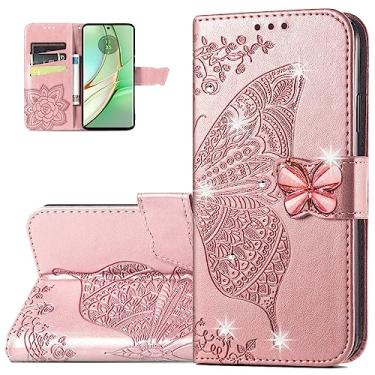 Imagem de Monwutong Capa carteira de telefone para Moto Edge 40, estampa de borboleta 3D, capa flip de couro PU com suporte com fecho magnético e slots de cartão de dinheiro coldre para Moto Edge 40, HZD ouro