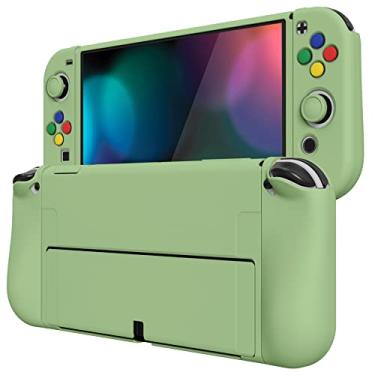 Imagem de PlayVital ZealProtect Capa protetora macia para Nintendo Switch OLED, capa protetora flexível Joycon Grip para Nintendo Switch OLED com tampas de aperto de polegar e tampas de botão de direção ABXY - verde Matcha