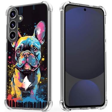 Imagem de Gifun Capa rígida de policarbonato à prova de choque, transparente, macia e fina para Samsung Galaxy S24 Fe 6,7 polegadas 2024, buldogue francês colorido