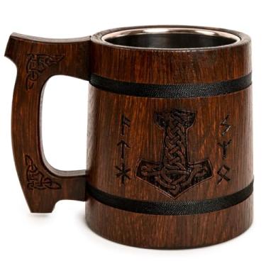 Imagem de TESLYAR Caneca de cerveja 590 ml - Caneca Viking - Caneca Tankard - Caneca de cerveja - Caneca de cerveja de madeira - Presentes feitos à mão para homens | Dia dos Pais | Natal | Presentes de