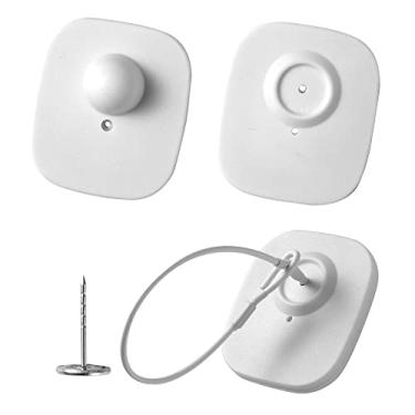 Imagem de 1000 peças de etiquetas de roupas de segurança RF 8,2 Mhz branco varejo EAS etiqueta de roupas com 1000 pinos e 200 cordões