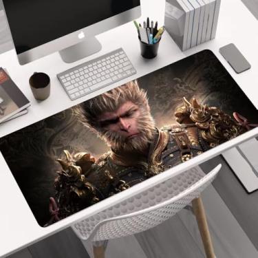 Imagem de Black Myth Game Mouse Pad - Mouse pad grande antiderrapante para jogos com bordas costuradas, tapete de mesa para laptop, computador e PC - almofada de pulso para jogadores, escritório e casa - 30 x