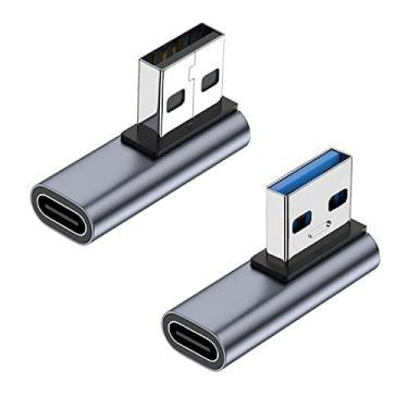Imagem de AreMe Adaptador USB C fêmea de 90 graus para USB macho pacote com 2, conversor de carregador tipo C para USB A de ângulo esquerdo e direito para iPhone, Apple iWatch Watch, Airpods, iPad Air Mini e mais