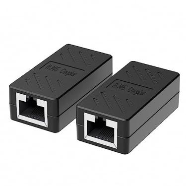 Imagem de Dingsun Acoplador RJ45 pacote com 2, extensor de Ethernet, acoplador em linha fêmea para fêmea Ethernet acoplador para adaptador extensor de cabo Ethernet Cat7/Cat6/Cat5e (RJ45 2pcs, preto)