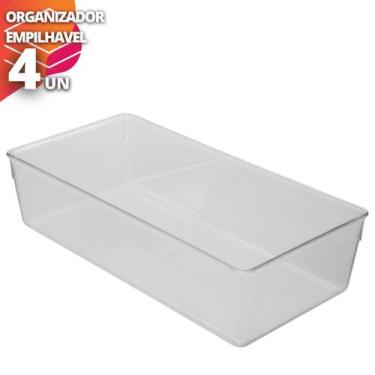 Imagem de Kit 4 Organizador Acrílico Empilhavel Cozinha Gaveta 33x15cm - Plas Tu