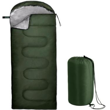 Imagem de Sacos de dormir envelope com capuz para adultos 4 estações, quentes ou frios, leves, sacos de dormir para ambientes internos e externos, para mochilão, acampamento (verde)