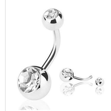 Imagem de Piercing Umbigo 2 Pedras Aço Cirúrgico  - DeCastro joias, 6 mm, Espess