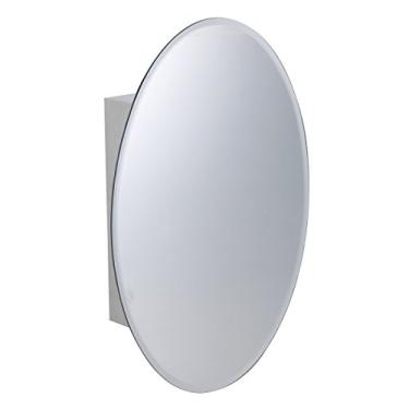 Imagem de Renovators Supply Armário de remédios oval de parede com espelho - Armário de remédios suspenso de aço inoxidável escovado - Armário de armazenamento duplo - Armário de remédios moderno para banheiro