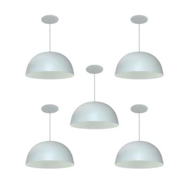 Imagem de Kit 5 Luminária Pendente Meia Lua 24cm Com Interior Branco Brilho Fiaç